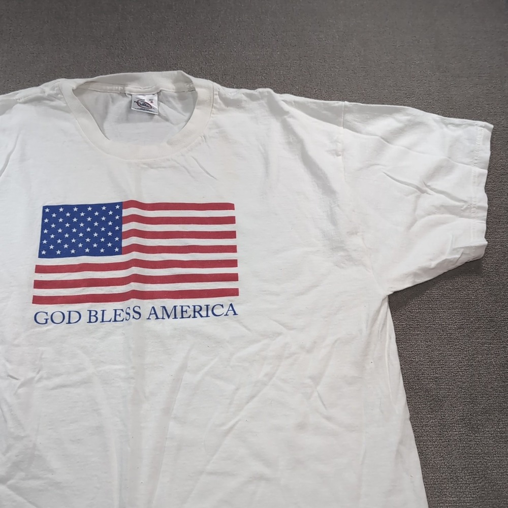 Vintage‎ God Bless America T Shirt Mens Size XL White USA Delta Pro Weight USA